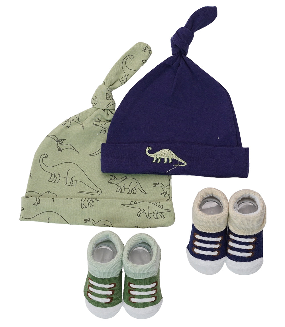 Baby Boy Cap & Booties PK-4 Dinosaur