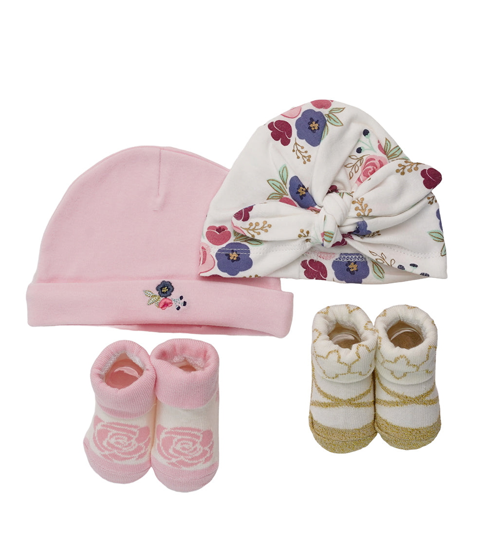 Baby Girl Cap & Booties PK-4 Flower