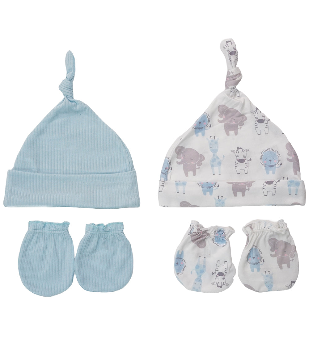 Baby Boy Cap & Mitten Set PK-4