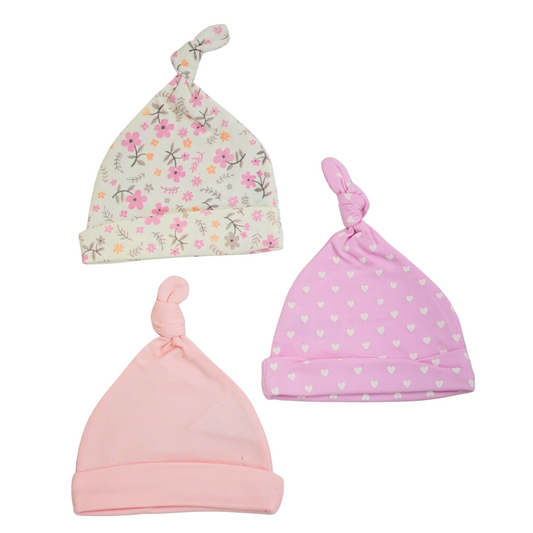 Baby Caps Set PK-3 Flowers Pink
